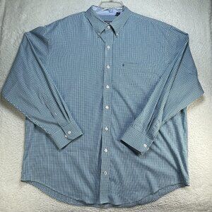 Izod Shirt Mens 2XL BLue White Non Iron Stretch Long Sleeve Checked Pocket